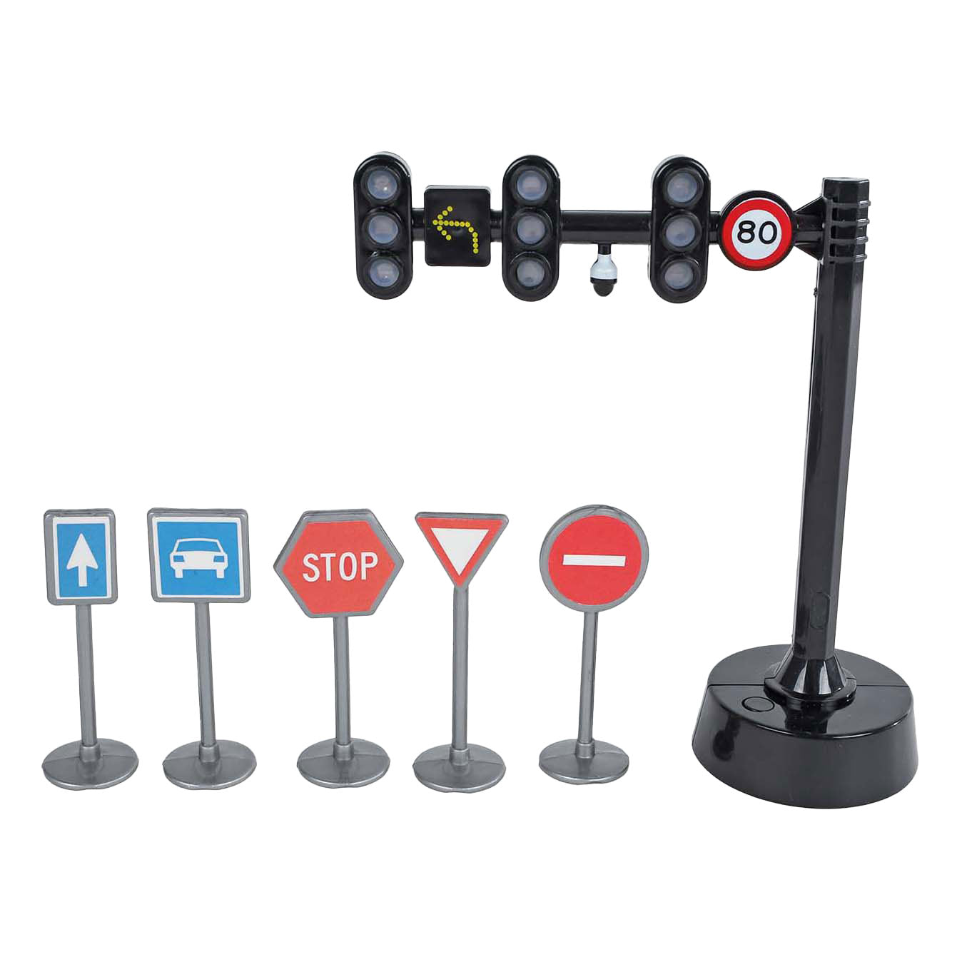 Kids globe traffic light with 3 lights and 5 traffic signs