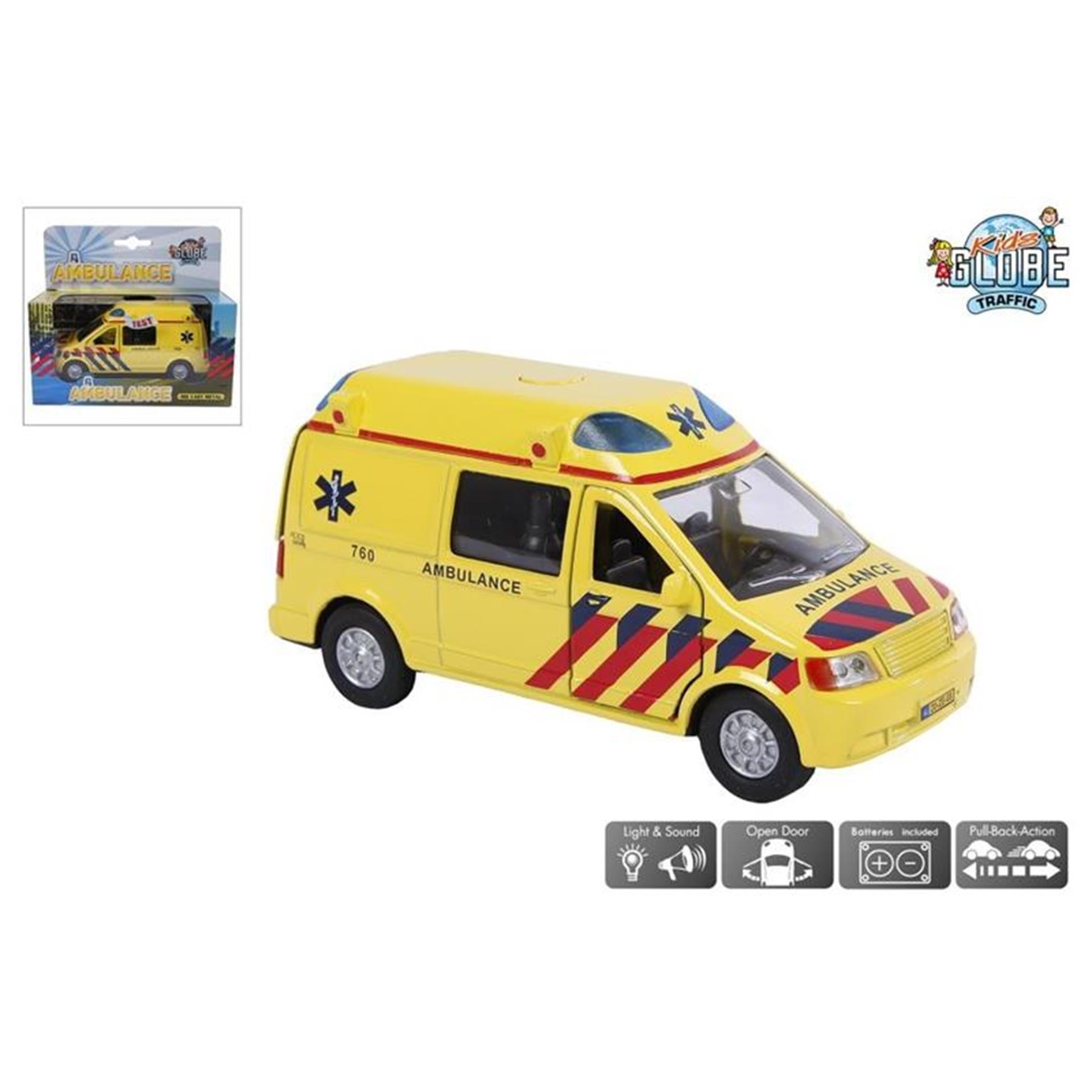 Kids Globe die-cast pull-back ambulance with light