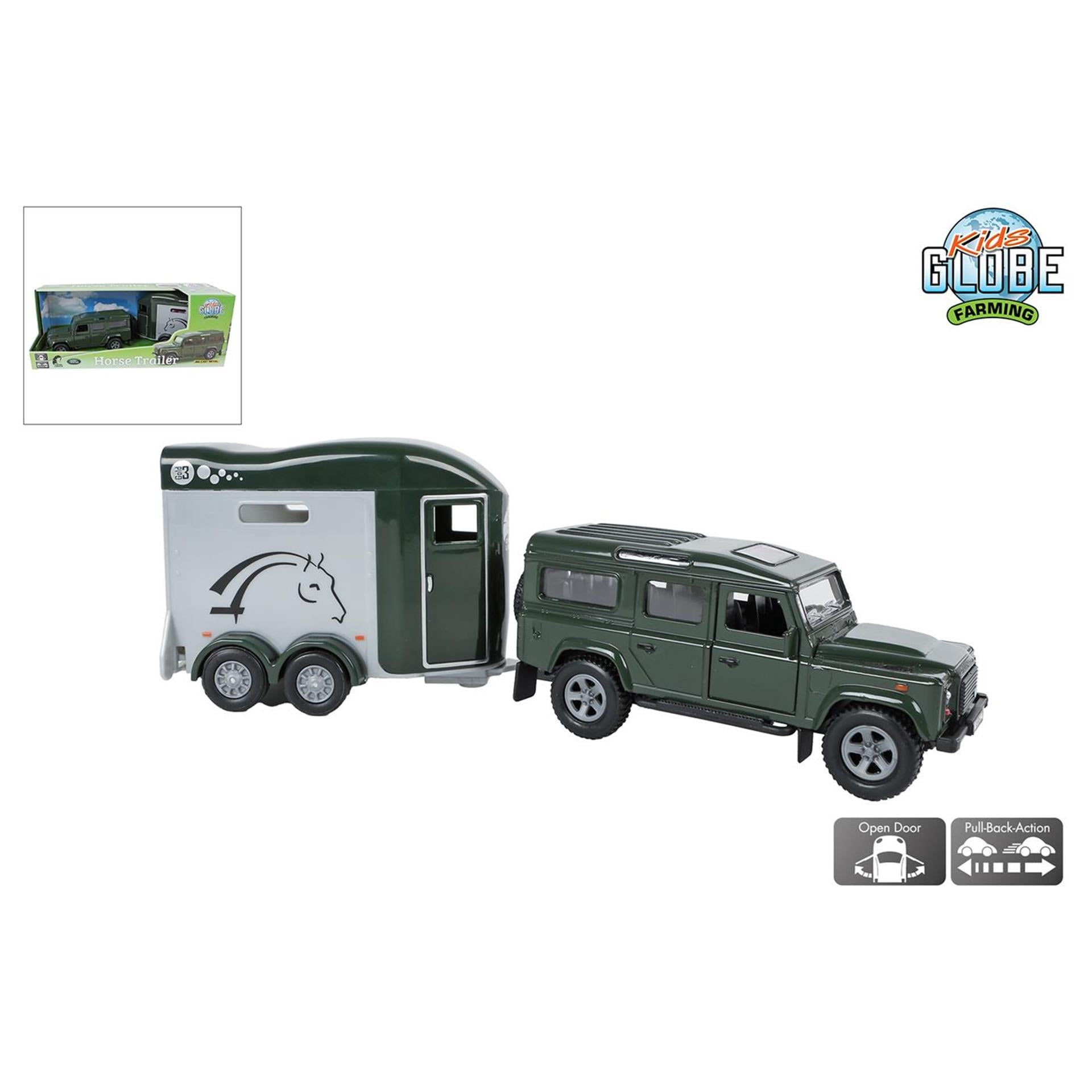 Kids globe land rover with trailer 26cm