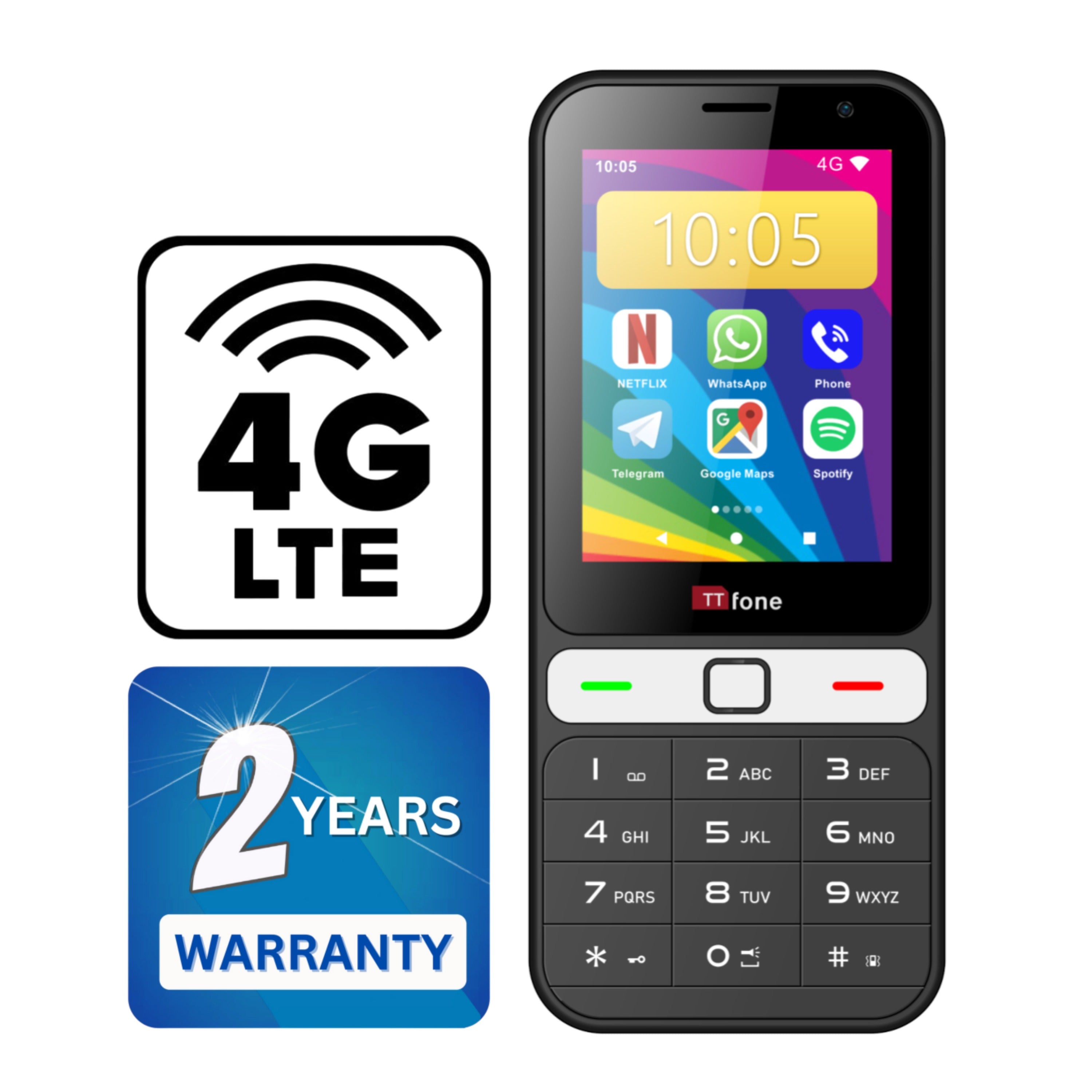 TTfone TT280 – WhatsApp 4G Phone, WhatsApp keypad phone, WhatsApp video call phone, compatible with Three SIM
