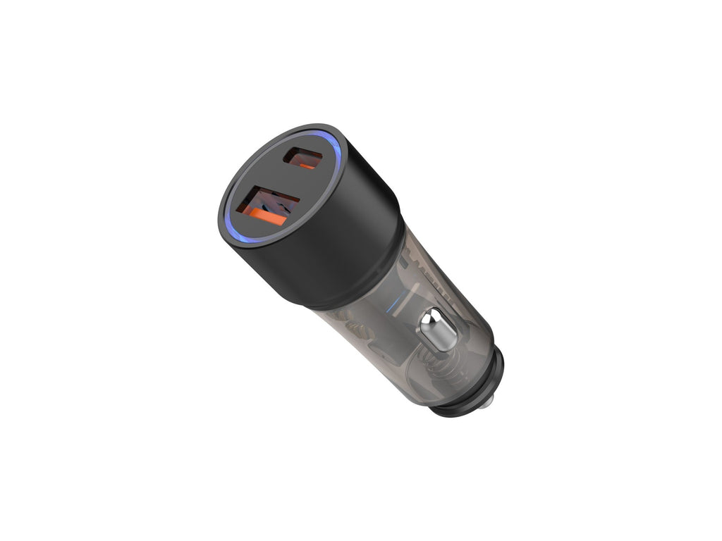 Techancy Carregador Para Automóvel 51w  TC6432, Duas Portas Usb-A+Usb-C, Carrega Vários Dispositivos Transparente