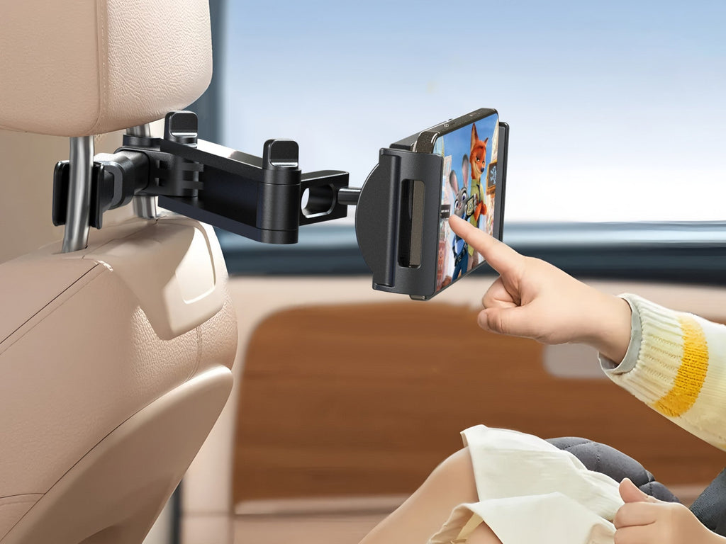 Techancy Suporte traseiro para carro TI2344 triplo dobrável rotação 360° ajustável estável compatível com 4.7 a 13.2 polegadas cor preta