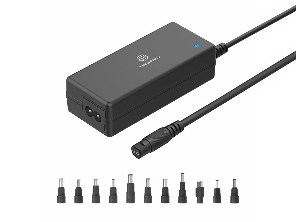 Techancy  Adaptador de energia universal TL7344 para laptops, com potência de 90W, 11 conectores e proteções contra sobrecorrente e sobretensão