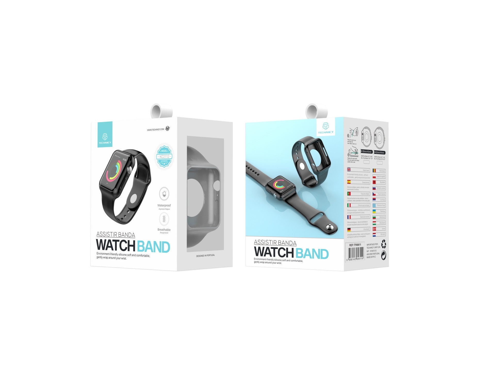 Pulseira para relógio totalmente adesiva Techancy, KC2112, compatível com Apple Watch 42-44 mm, cinzenta-1