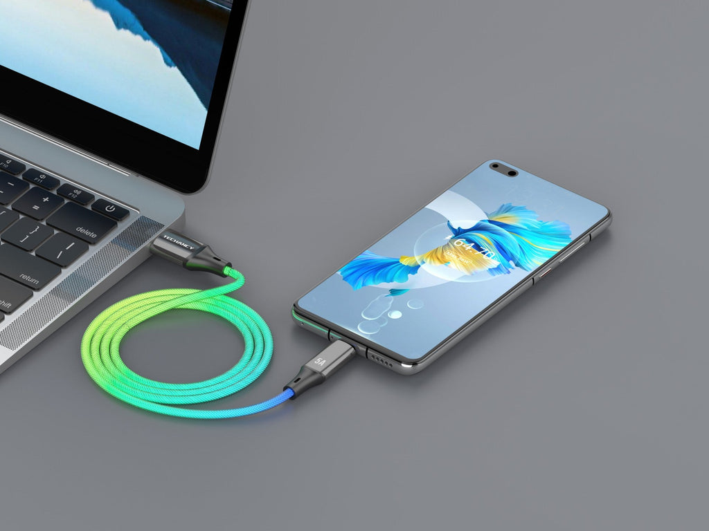 Techancy Cabo De Dados De 1m TB1799, Usb-C Para Usb-C, Efeitos De Iluminação Rgb, Carregamento Rápido De 27w.-1