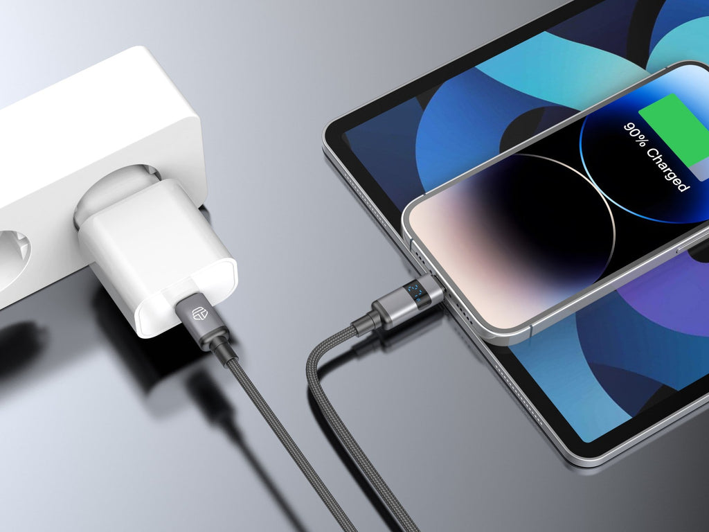 Techancy Cabo USB-C para Lightning TB1801, 27W, 1.5m Preto, Tela LED de Potência, Conector de AlumInio, Fio Trancado-1