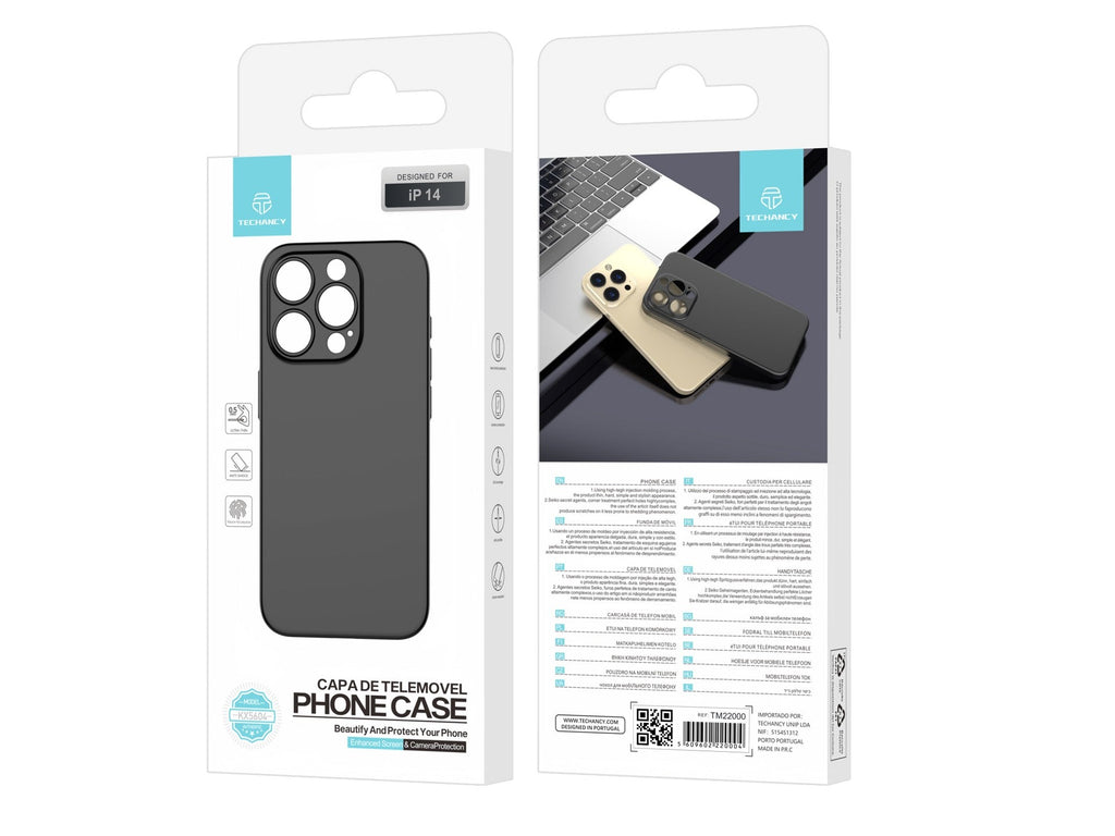 Techancy Capa Para Telemóvel Ultra Fina Preta KX5604, Compatível Com O Telemóvel Iphone 14, Material Pp De 0,5 Mm.