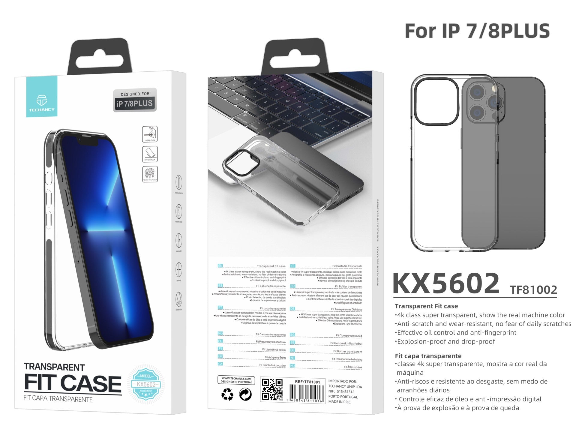 Capa transparente para telemóvel Techancy New Acrylic, KX5602, compatível com iPhone 7/8 Plus, transparente + Preto-2