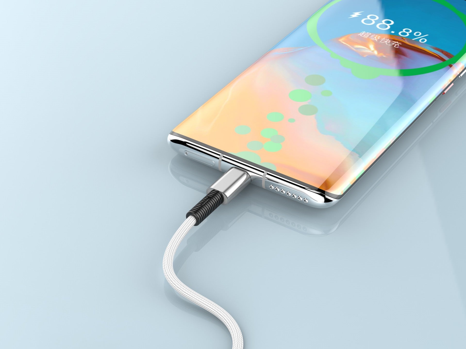 Techancy Cabo De Dados Usb- Tipo C Branco TB1717, Carregamento Rápido De 2,4 A, Liga De Alumínio + Entrançado 1,2 M