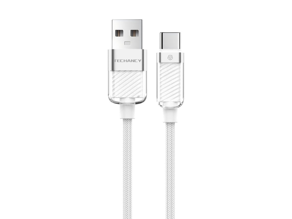 Techancy Cabo De Dados Usb Type-C 1m/3A Branco TV1780 Para Carregamento Rápido De Smartphones, Tablets E Computadores Portáteis