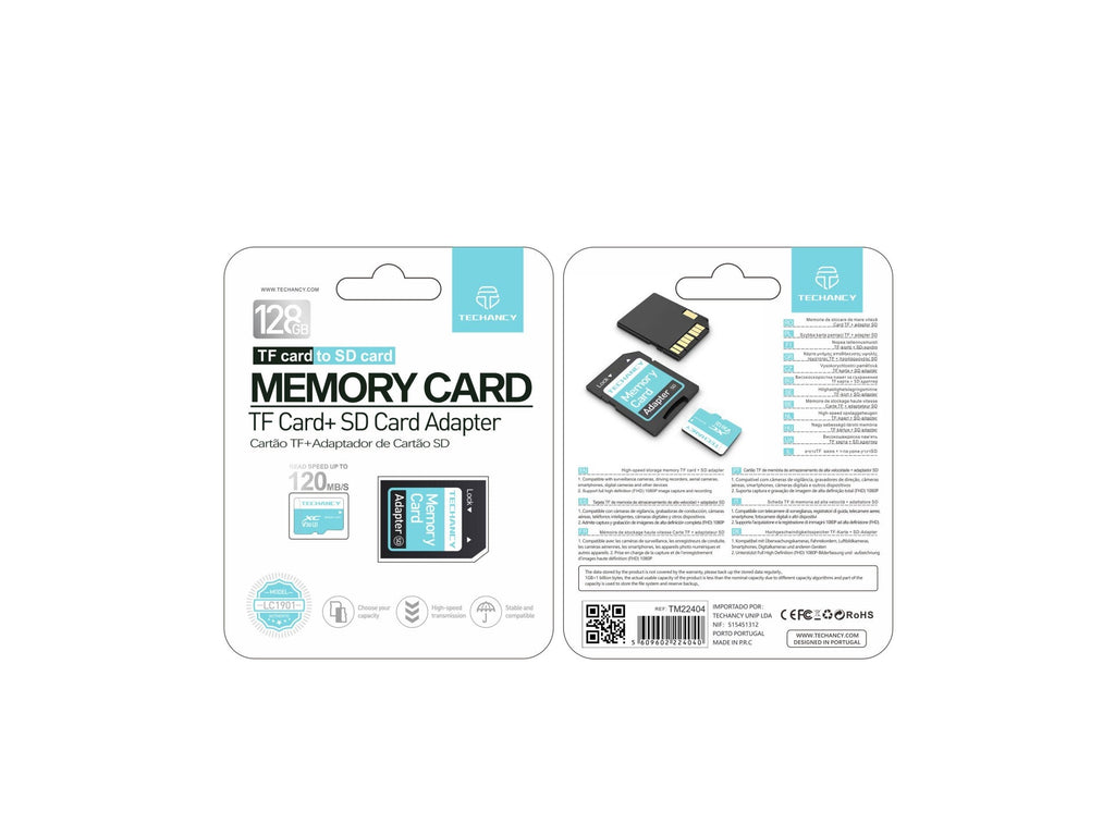 Techancy Cartão De Memória Micro Sd De Alta Velocidade LC1901,128GB Com Adaptador, Compatível Com Telemóveis, Mp3, Câmaras, Etc.