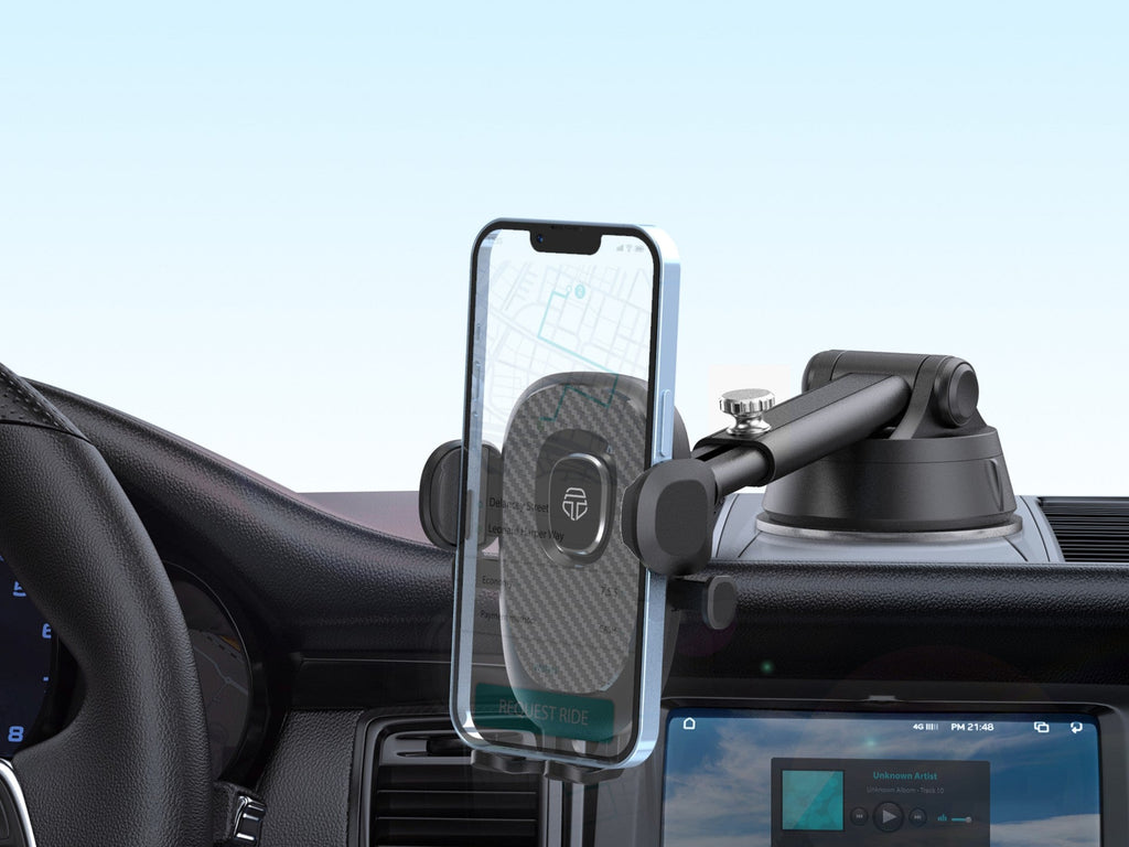 Suporte adesivo para telemóvel para carro Techancy, TI2277, interruptor de um toque, preto