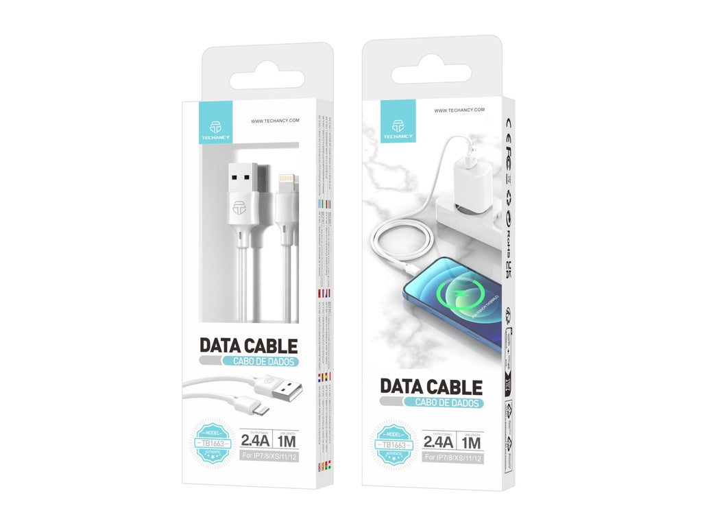 Techancy Cabo De Dados Usb-Lightning 1m Branco TB1671, Carregamento 2.4A, Compatível Com Iphone/Ipad-1