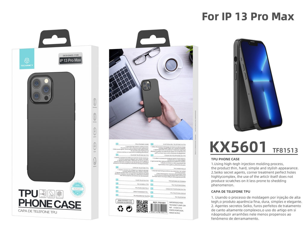 Capa para telemóvel Techancy New TPU Preto, KX5601, com proteção para a lente da câmara, compatível com iPhone 13 Pro Max-1