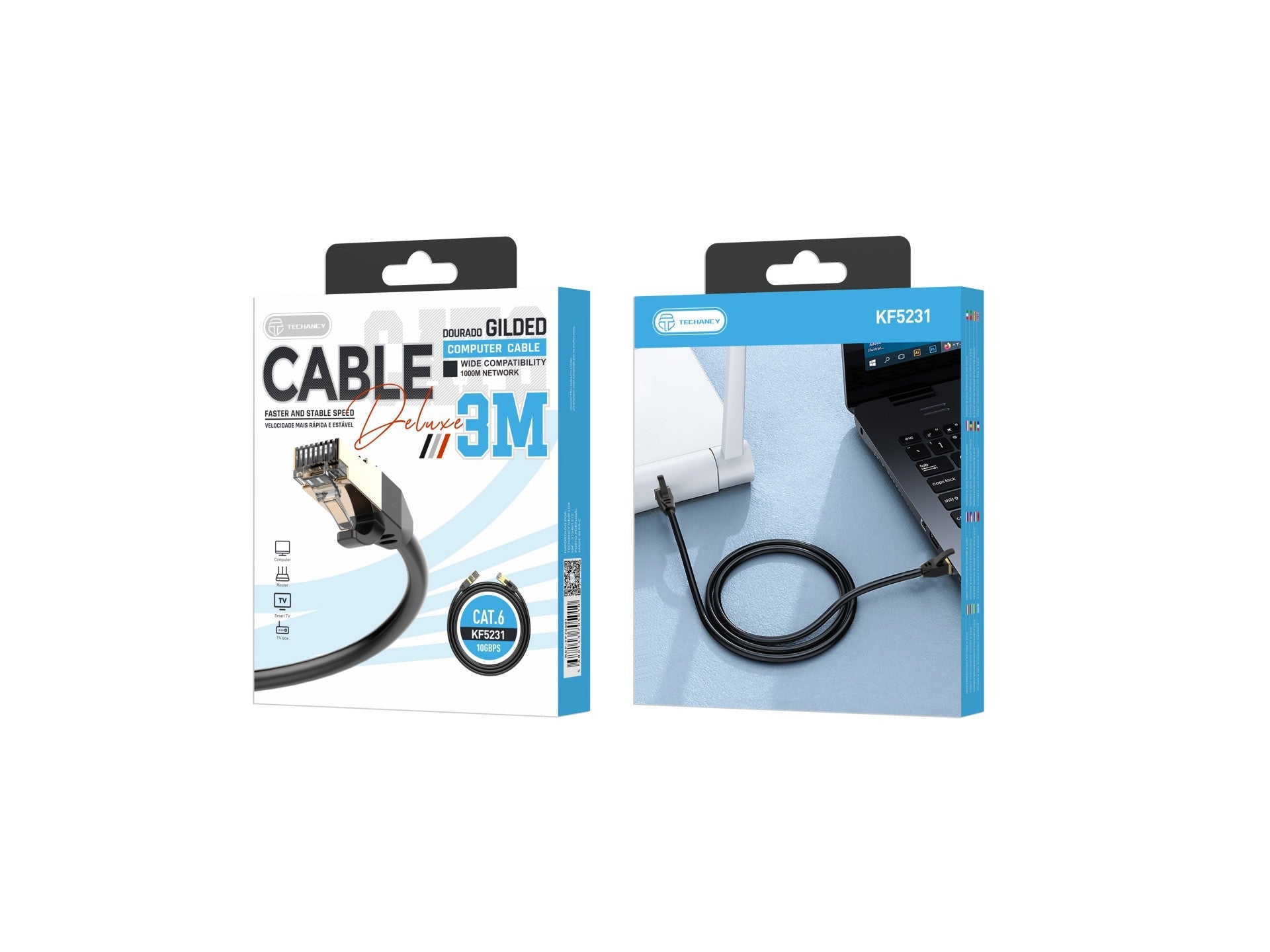 Cabo de rede Techancy CAT-6, KF5231, conector banhado a ouro RJ45, 3 metros, preto