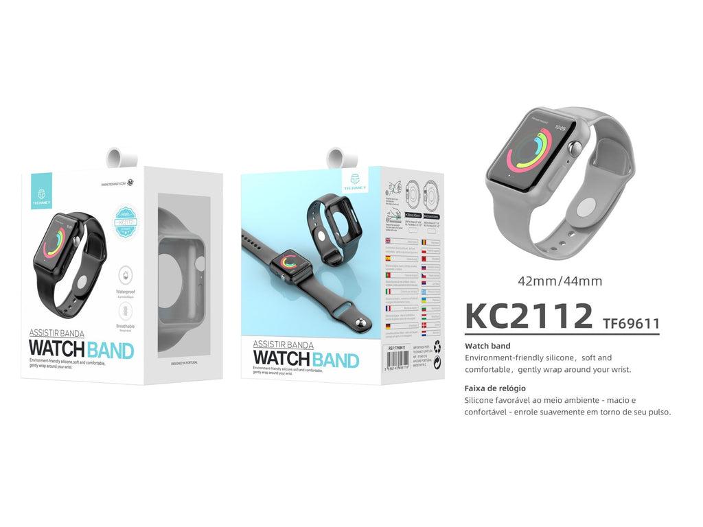 Pulseira para relógio totalmente adesiva Techancy, KC2112, compatível com Apple Watch 42-44 mm, cinzenta-2