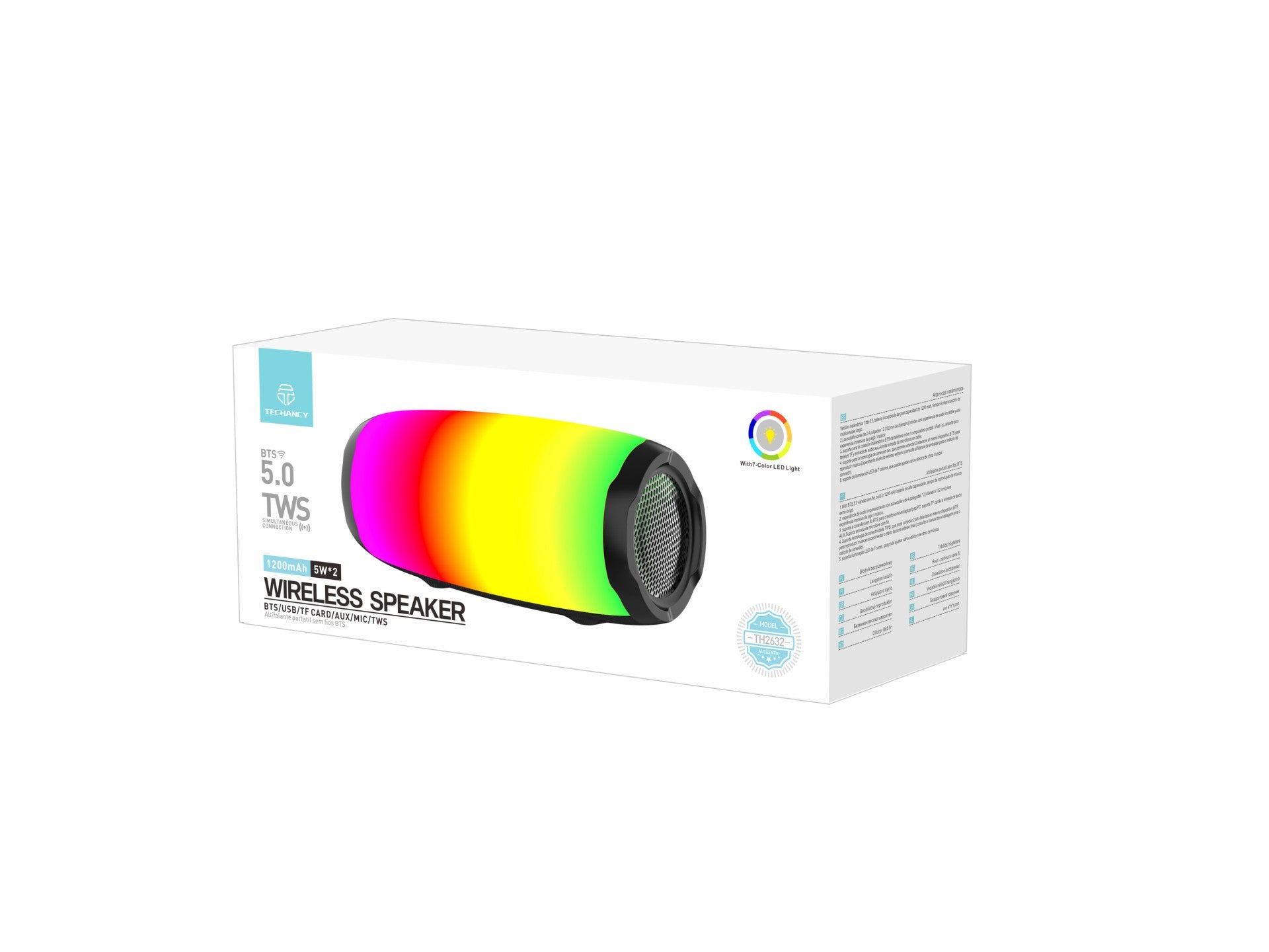 Techancy Áudio Bluetooth TH2632, Ritmo De Música Led, Bateria Incorporada, Suporte Sem Fios 5.0/Tf/U Disco/Aux
