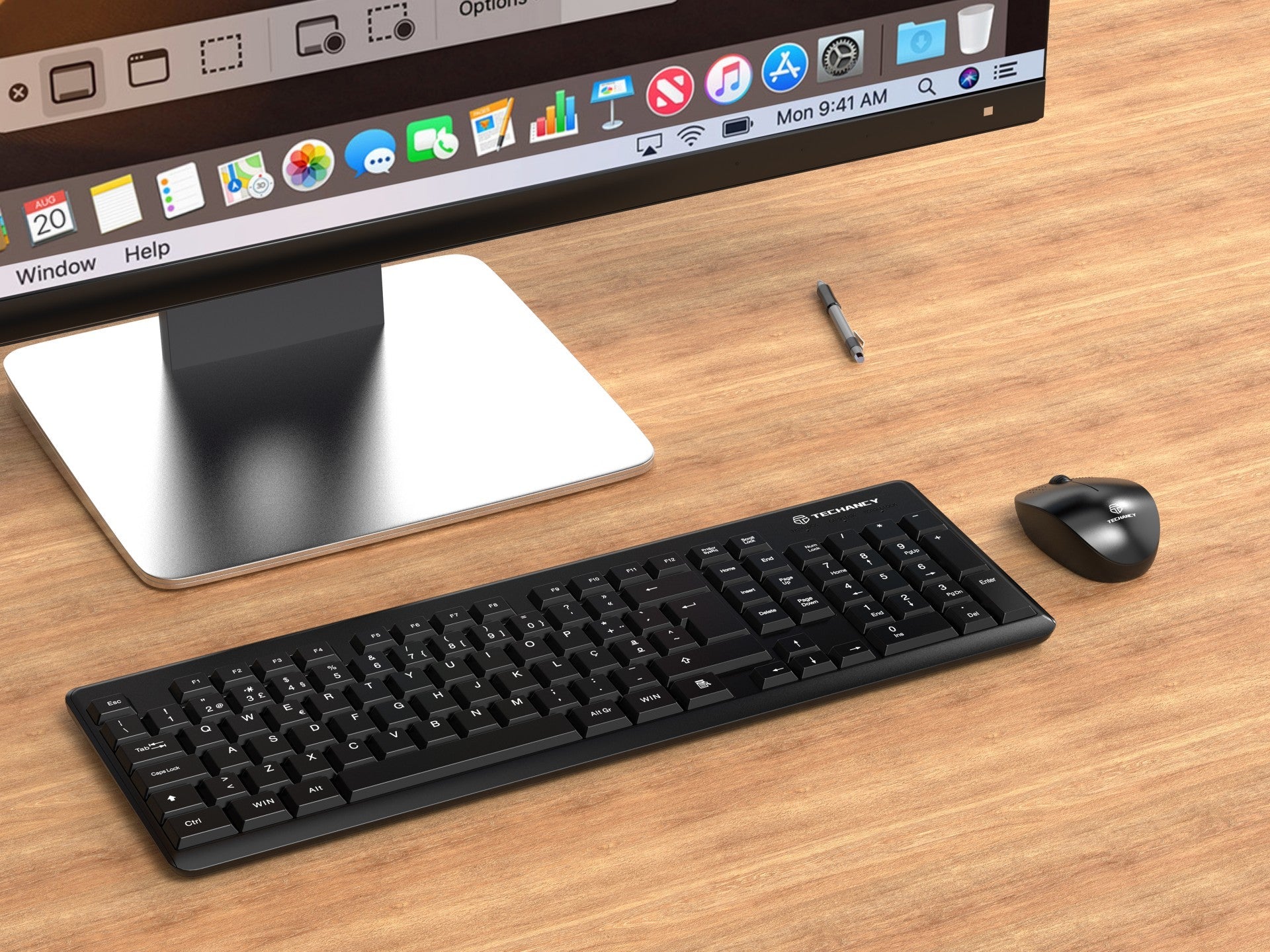 Techancy Kit De Teclado E Rato Sem Fios 2.4g Preto TK1271, Teclas Em Português + Inglês, Teclas De Silêncio Para Escritório