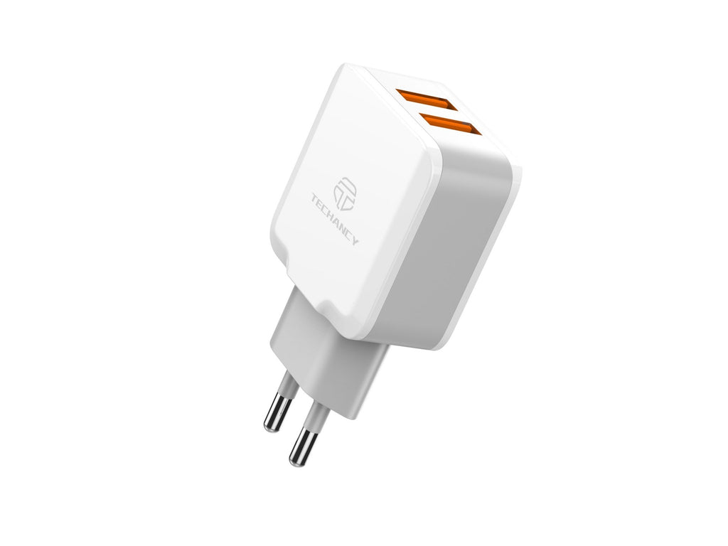 Techancy Carregador De Parede De Porta Usb Dupla 2.4A Branco TA2757 Com Conjunto De Cabos Usb-Tipo-C 1m-1