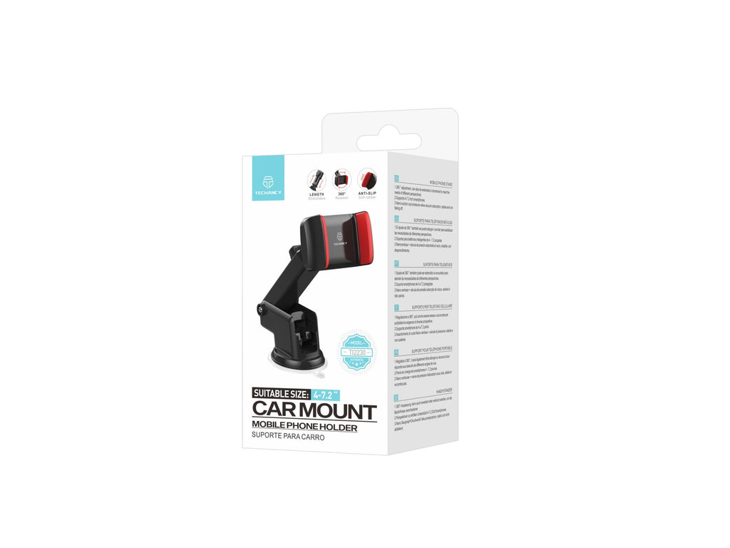 Techancy Suporte Para Telemóvel Para Automóvel Preto+Vermelho Ti2230 , Suporte Retrátil, Ventosa Antiderrapante, 4-7,2 Polegadas