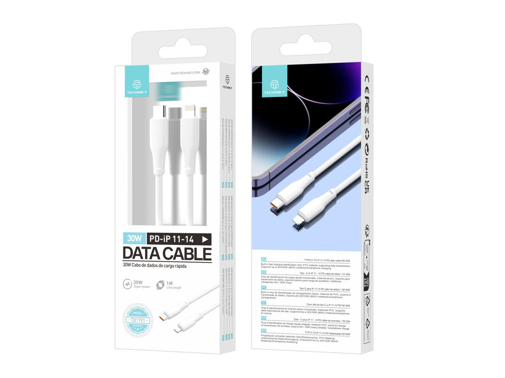 Techancy Cabo De Dados Pd 30w Branco 1m, TB1791, Usb C-Ipx/11/12-14 De Alta Potência, Compatível Com Tablet E Telemóvel-1