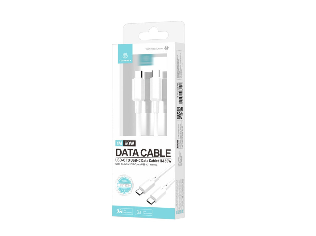 Techancy Cabo USB C para USB C TB1803 1m 60W Carregamento rapido e dados para Telemovel Tablet Portatil Branco