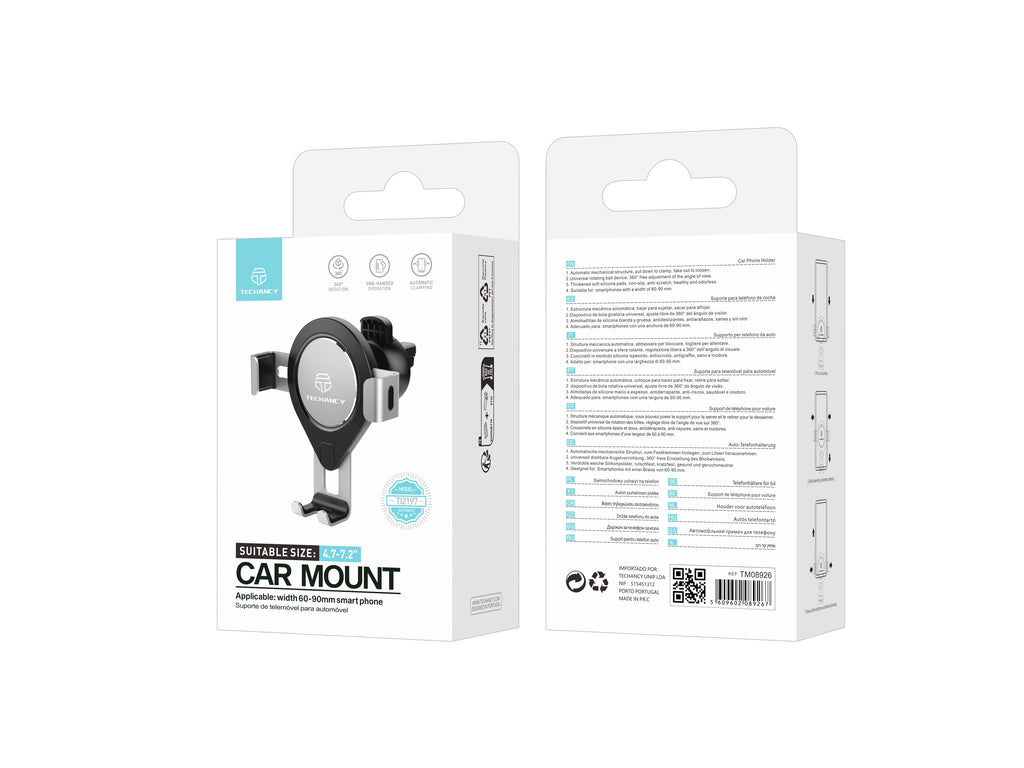 Suporte Para Telemóvel Para Automóvel Cinzento Ti2197, Rotação De 360 Graus Para Telemóveis De 4,7-7,2 Polegadas