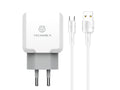 Techancy Carregador De Parede De Porta Usb Dupla 2.4A Branco TA2757 Com Conjunto De Cabos Usb-Tipo-C 1m