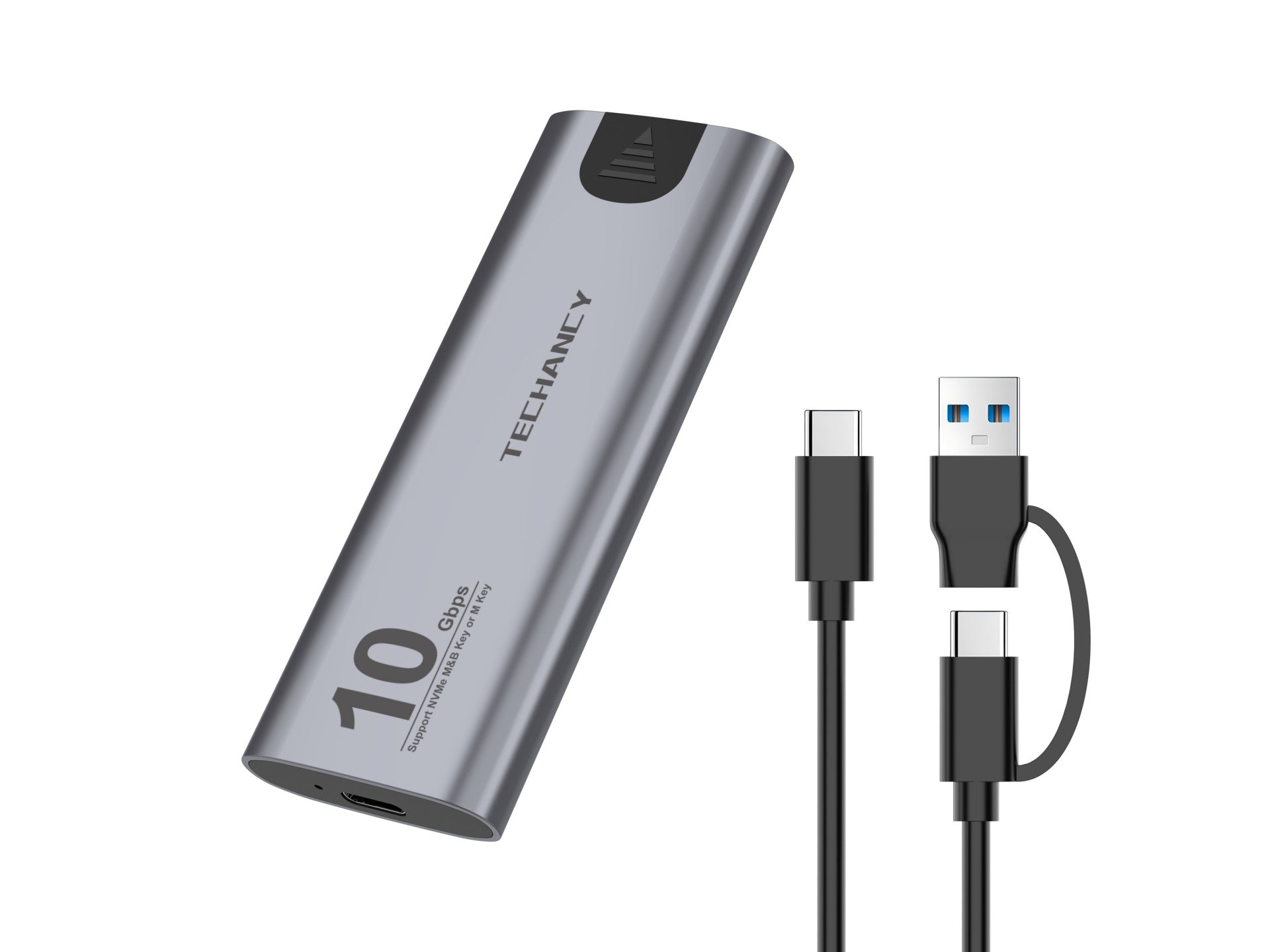 Techancy Caixa SSD M.2 NVMe portátil de alta velocidade MF1301 Cinza , 10 Gbps com USB-C, compatível e fácil de transportar