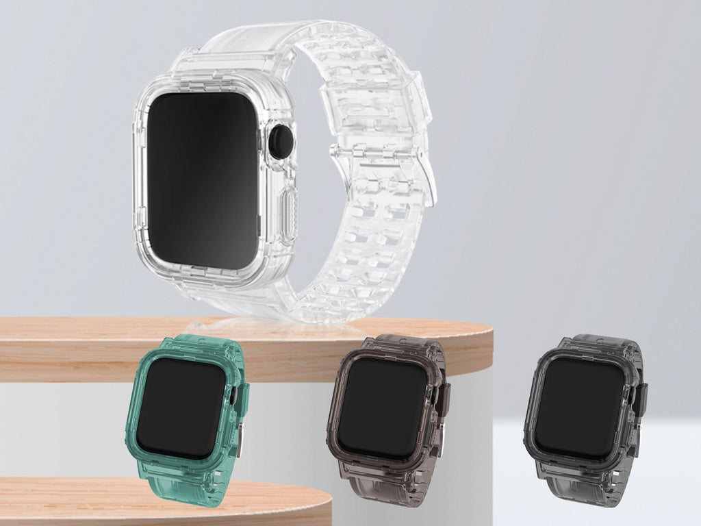 Pulseira de silicone para relógio Techancy, KC2111, compatível com Apple Watch 42-44 mm, cor transparente-3