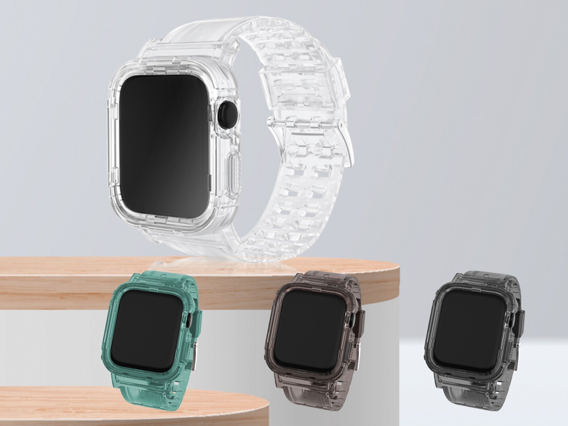 Pulseira de silicone para relógio Techancy, KC2111, compatível com Apple Watch 42-44 mm, cor transparente-3