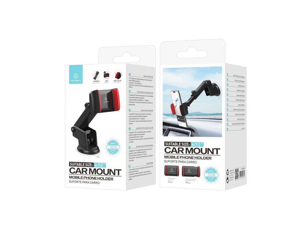 Techancy Suporte Para Telemóvel Para Automóvel Preto+Vermelho Ti2230 , Suporte Retrátil, Ventosa Antiderrapante, 4-7,2 Polegadas