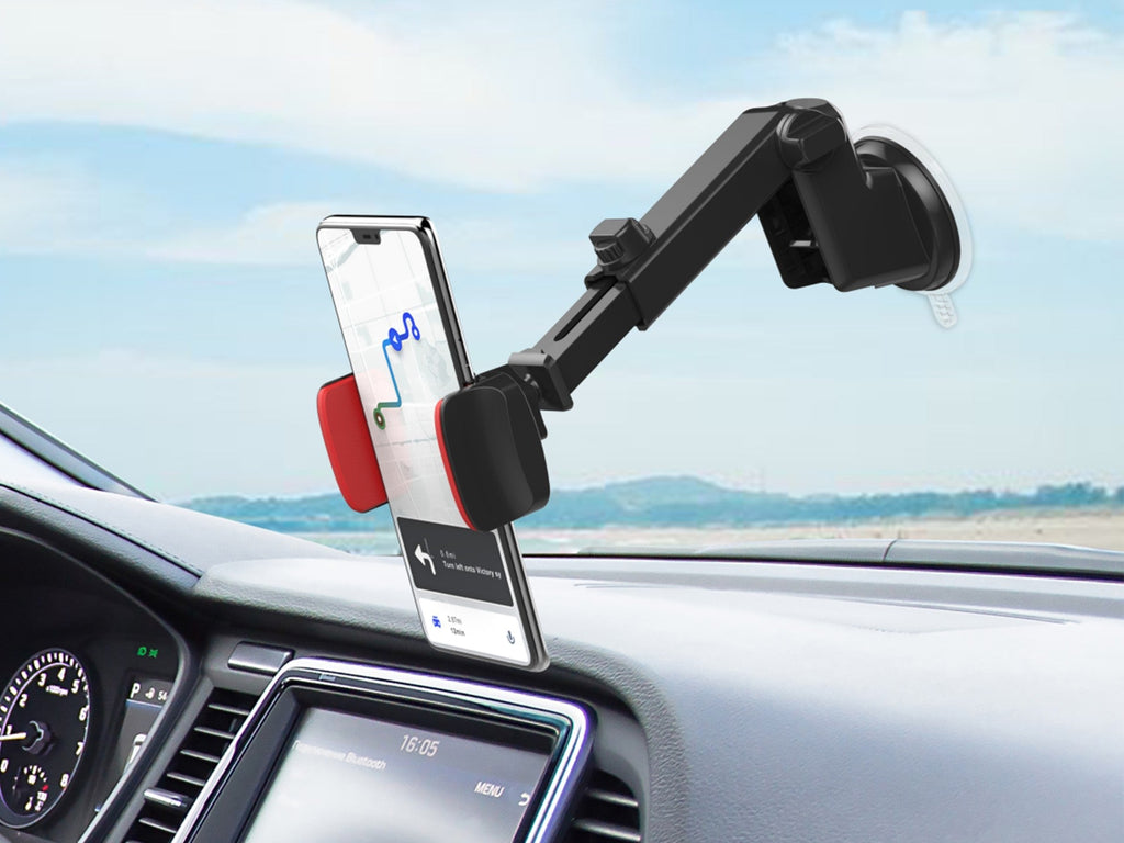 Techancy Suporte Para Telemóvel Para Automóvel Preto+Vermelho Ti2230 , Suporte Retrátil, Ventosa Antiderrapante, 4-7,2 Polegadas