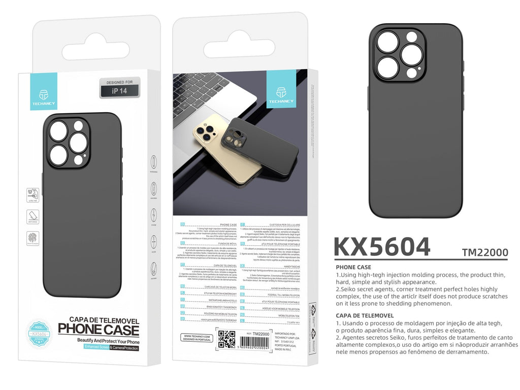 Techancy Capa Para Telemóvel Ultra Fina Preta KX5604, Compatível Com O Telemóvel Iphone 14, Material Pp De 0,5 Mm.