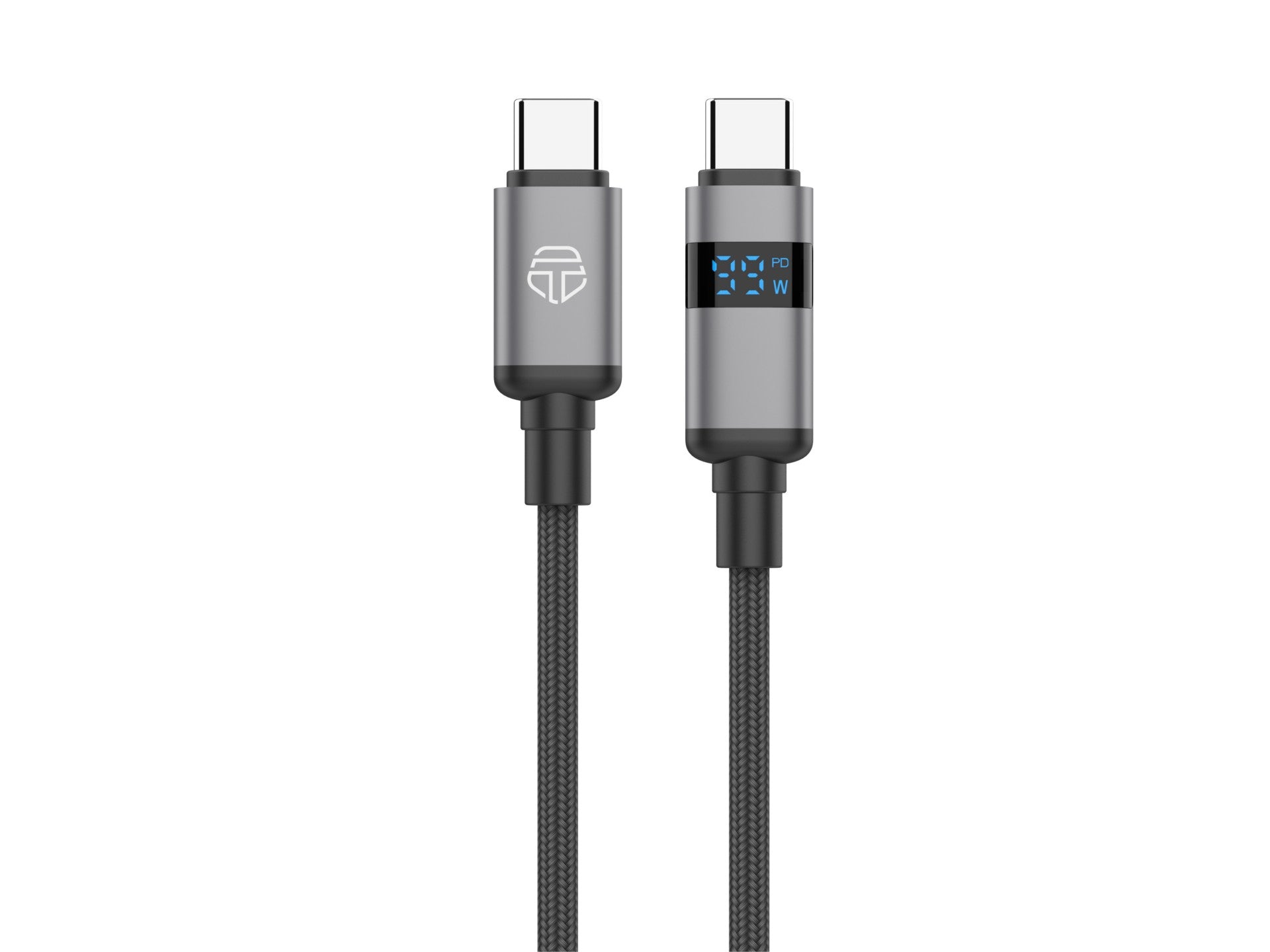 Techancy Cabo USB-C para USB-C TB1801, 100W, 1.5m Preto, Tela LED de Potência, Conector de AlumInio, Fio Trancado-0