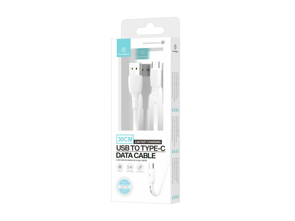 Techancy Cabo De Dados Usb- Tipo C Branco TB1778, Carregamento 2,4A, 30cm Adequado Para Utilização Com Power Bank