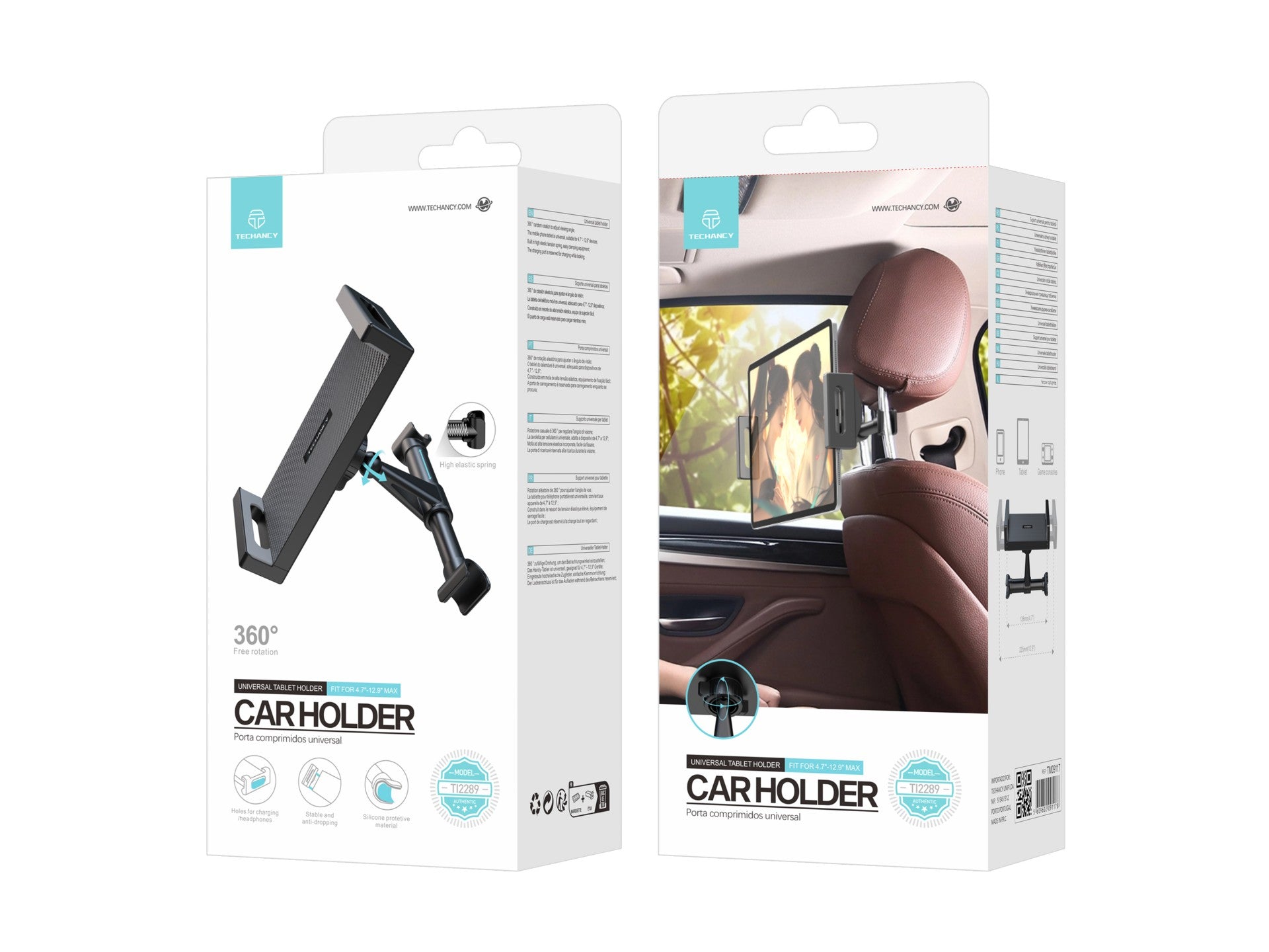 Techancy Suporte Universal Para Tablets  TI2289, Vista Giratória De 360° Para Dispositivos De 4,7 - 12,9 Polegadas, Preto
