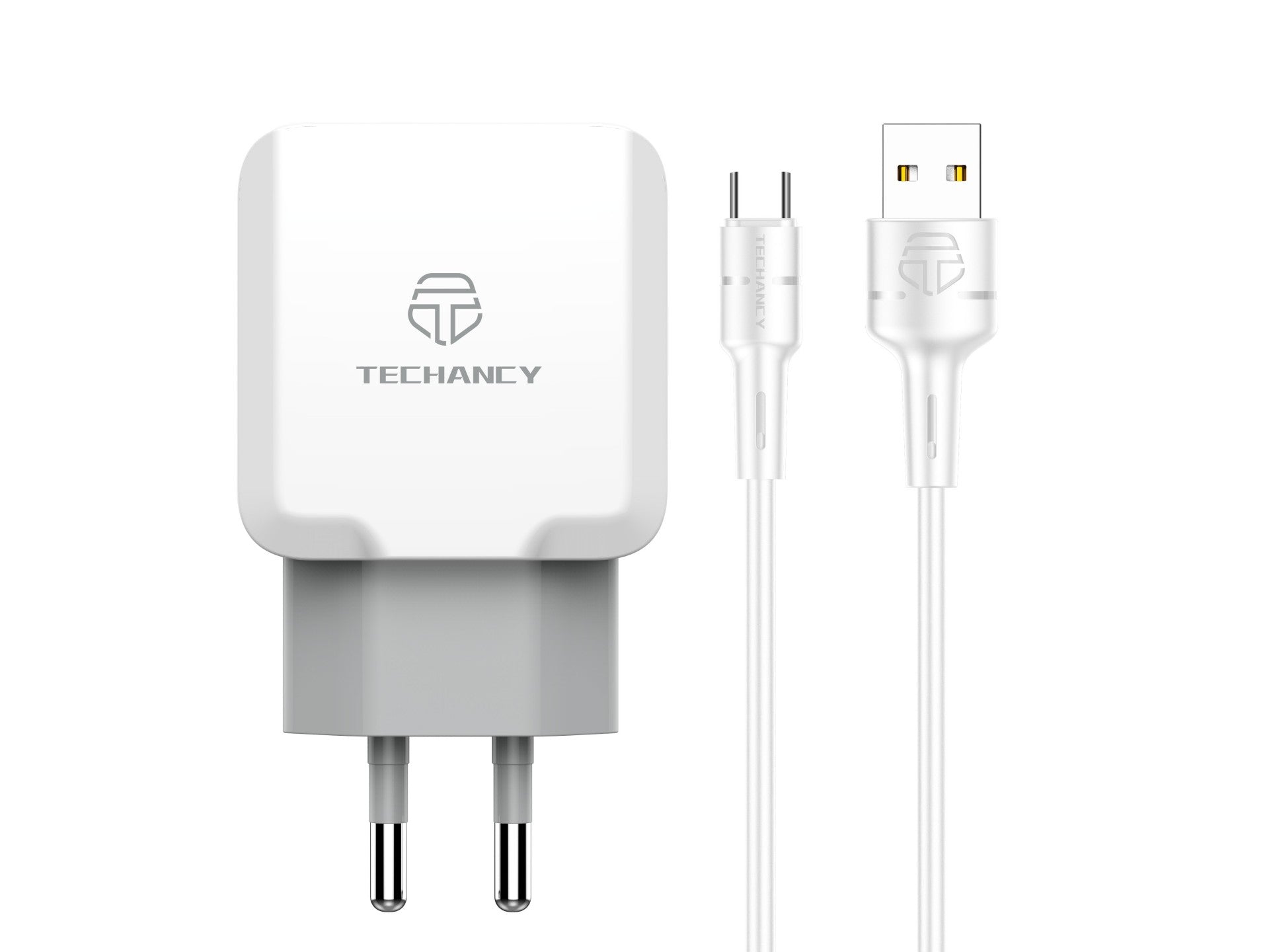 Techancy Carregador De Parede De Porta Usb Dupla 2.4A Branco TA2757 Com Conjunto De Cabos Usb-Tipo-C 1m-0