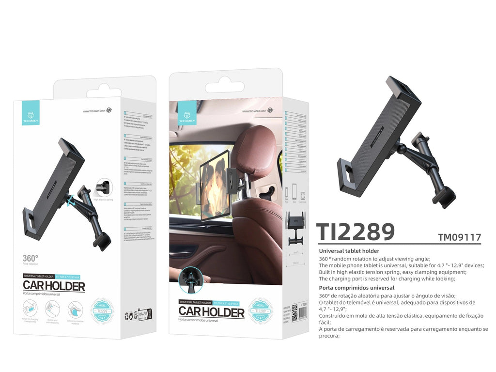 Techancy Suporte Universal Para Tablets  TI2289, Vista Giratória De 360° Para Dispositivos De 4,7 - 12,9 Polegadas, Preto
