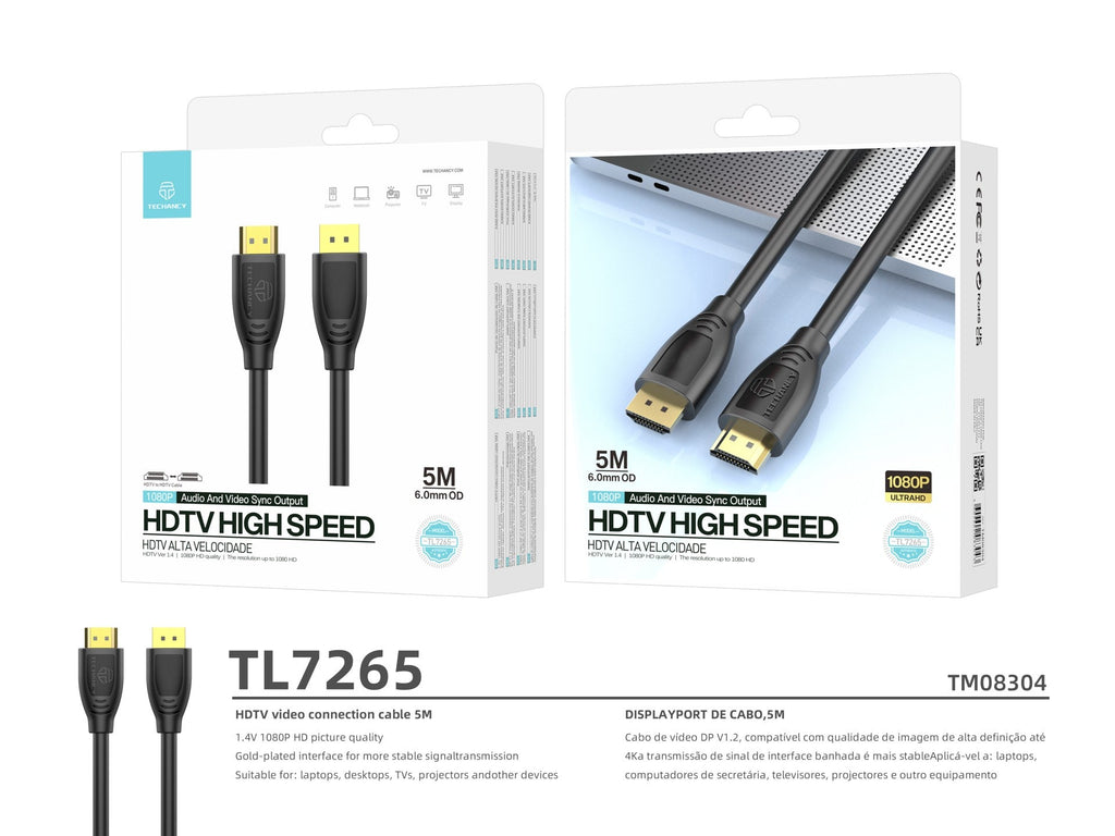 Techancy Cabo Hdtv De Alta Velocidade  TL7265,5m, Ecrã Hd 1080p Para Televisores, Computadores, Projectores E Consolas-4
