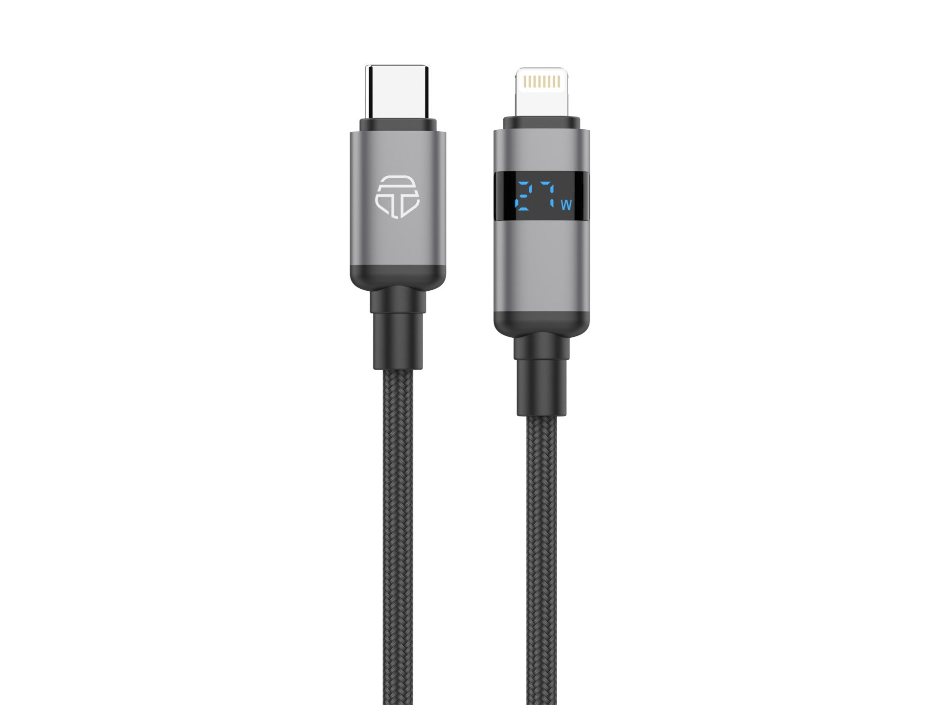 Techancy Cabo USB-C para Lightning TB1801, 27W, 1.5m Preto, Tela LED de Potência, Conector de AlumInio, Fio Trancado-0