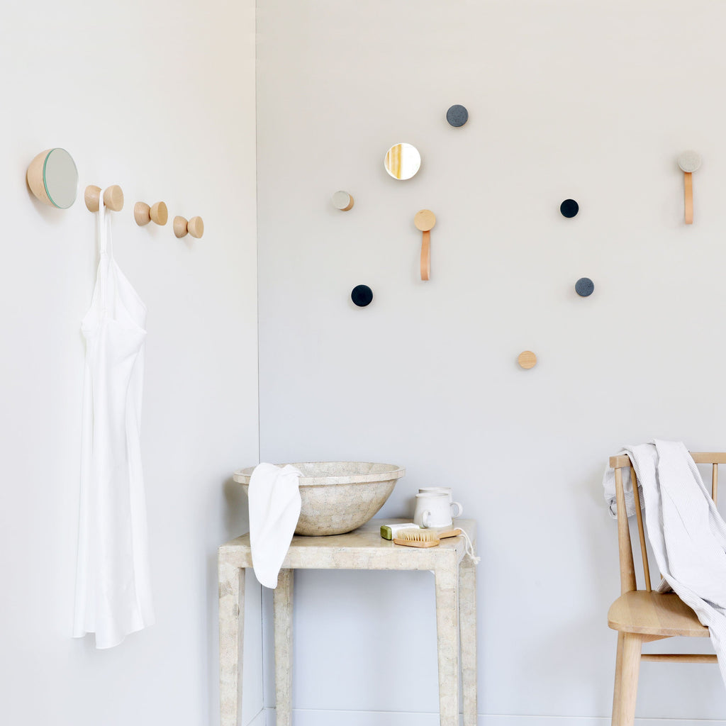 Geometric Beech Wood & Ceramic Wall Mounted Coat Hook / Knob - Blue Black Specks